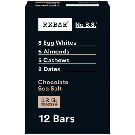 RXBAR Protein Bars Gluten-Free, Chocolate Sea Salt, 12 Count