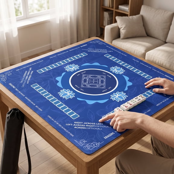 Mahjong Mat with Rules, 31.5 Inch Square Mahjong Mats for Table, Quiet Noise Reduction Table Mat with Black Carrying Bag for Poker, Board Games, Tiles Game and Dominoes