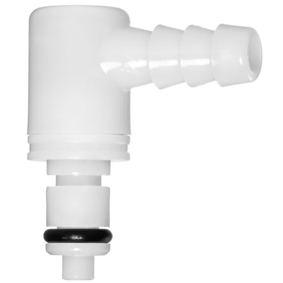 Quick Disconnect Tube Fitting with Auto Shut-Off - Acetal Plastic - Elbow - 1/4" Plug x 3/8" Barbed Hose