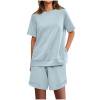 Nuoqisi Women's Solid Color Short Sleeve Top Side Zipper Shorts Two-Piece Set - Coordinated Casual Outfit with Edgy Detail for Modern Summer Style