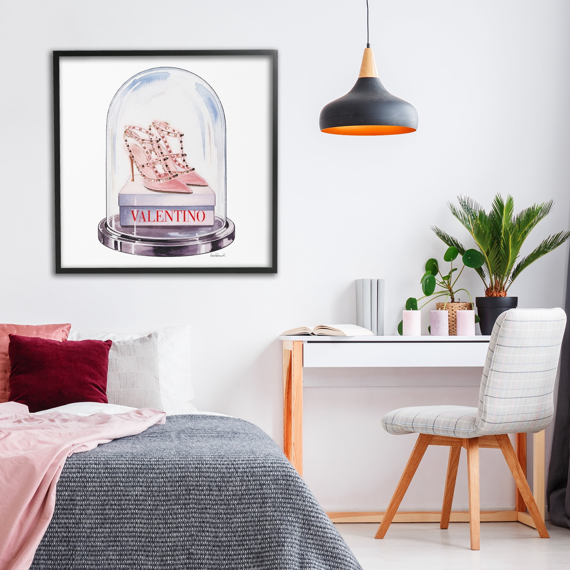 Stupell Industries Pink Heels in Bell Jar Black Framed Giclee Art, design by Amanda Greenwood
