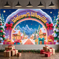 thumbnail image 6 of Festive Theme Welcome To Whoville Banner Winter Snowy Christmas Display Gift Boxes Red Bows Whoville Backdrop for Christmas Party Home Decoration Photo Shoot, 6 of 9
