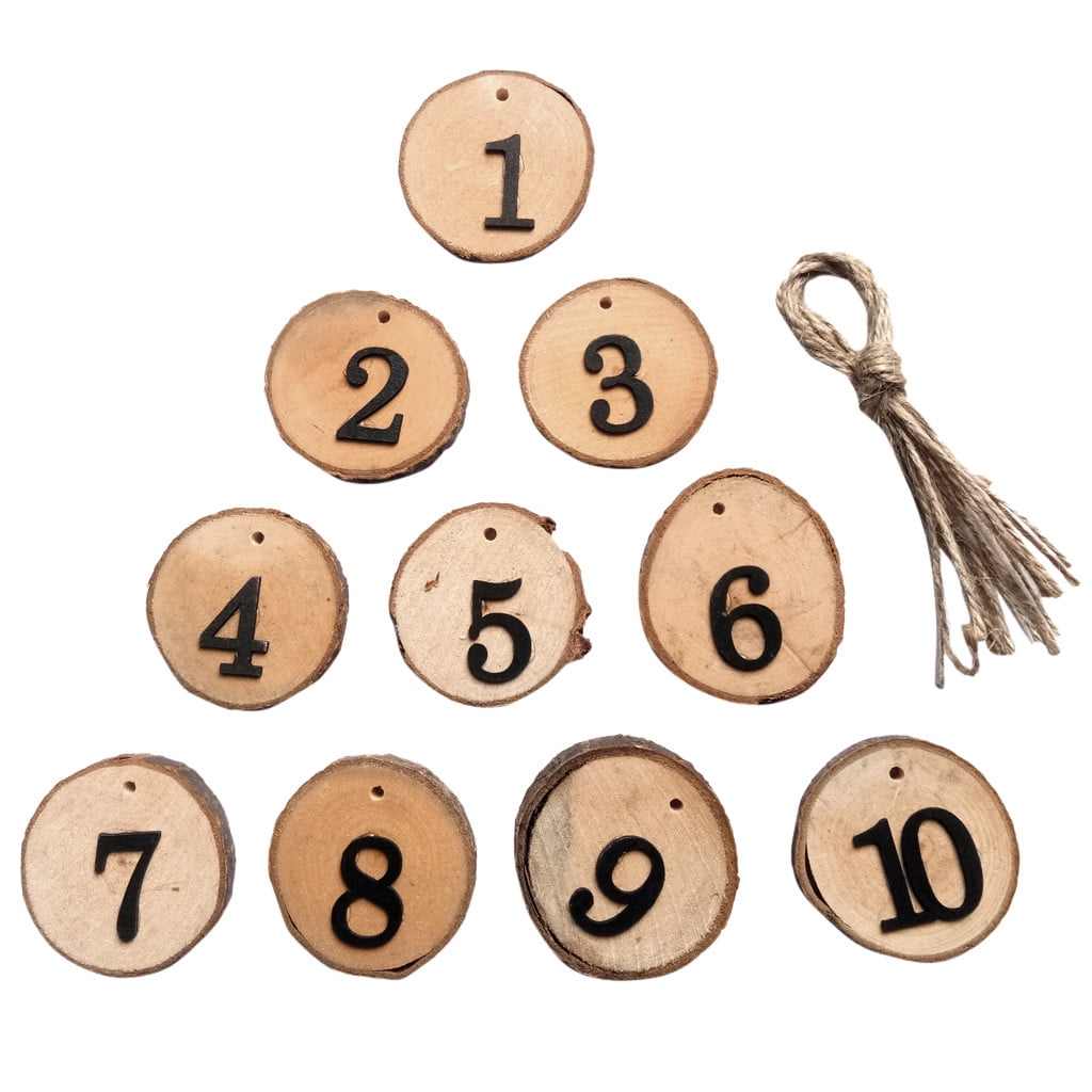 Rustic Wooden Hanging Ornament Slices Wedding Table Home Decor 1-10 Numbers DIY 
