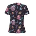 thumbnail image 3 of Goofa Roses Flowers Pattern Womens Deep V Neck Low Cut Tops Casual Summer Short Sleeve Ribbed Knit T-Shirts-Small, 3 of 5