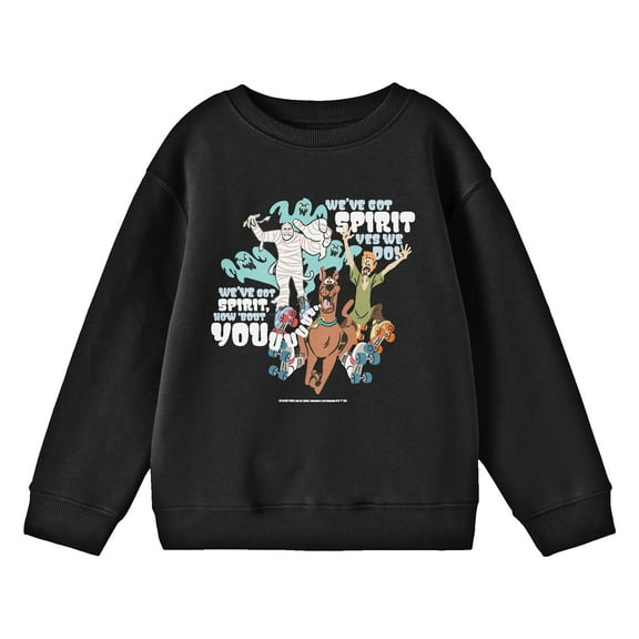 Scooby Doo We've Got Spirit Crew Neck Long Sleeve Youth Black Sweatshirt-Large