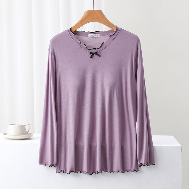 Blouse Femme Unie Décontractée Mode Col Rond Manches Longues Vêtements de Nuit Hauts