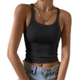 thumbnail image 2 of Sleeveless Tank Top for Women Spaghetti Strap Form Slim Fitting Scoop Neck Ribbed Knit Basic Cami Shirts Black M, 2 of 5