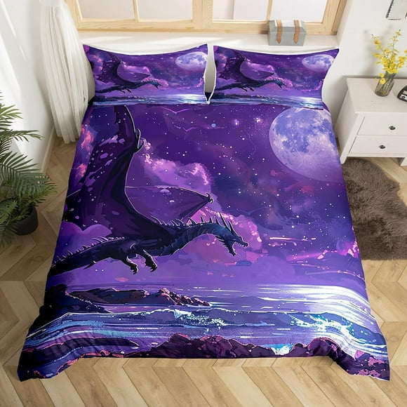 Funda nórdica tamaño Queen, púrpura acuarela funda de edredón con 2 funda de almohada para