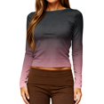 thumbnail image 4 of Garbnen Womens Long Sleeve Shirt Gradient Slim Fit Crew Neck Tops for Women Basic Fall Winter Casual Y2k Women's&nbsp;blouses Red XS, 4 of 5