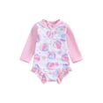 thumbnail image 2 of Aojekbee Baby Girl's Long Sleeve Swimsuit Round Neck Half Zipper Seashell Print Rash Guard Swimsuit Infant Toddler Bathing Suit, 2 of 10