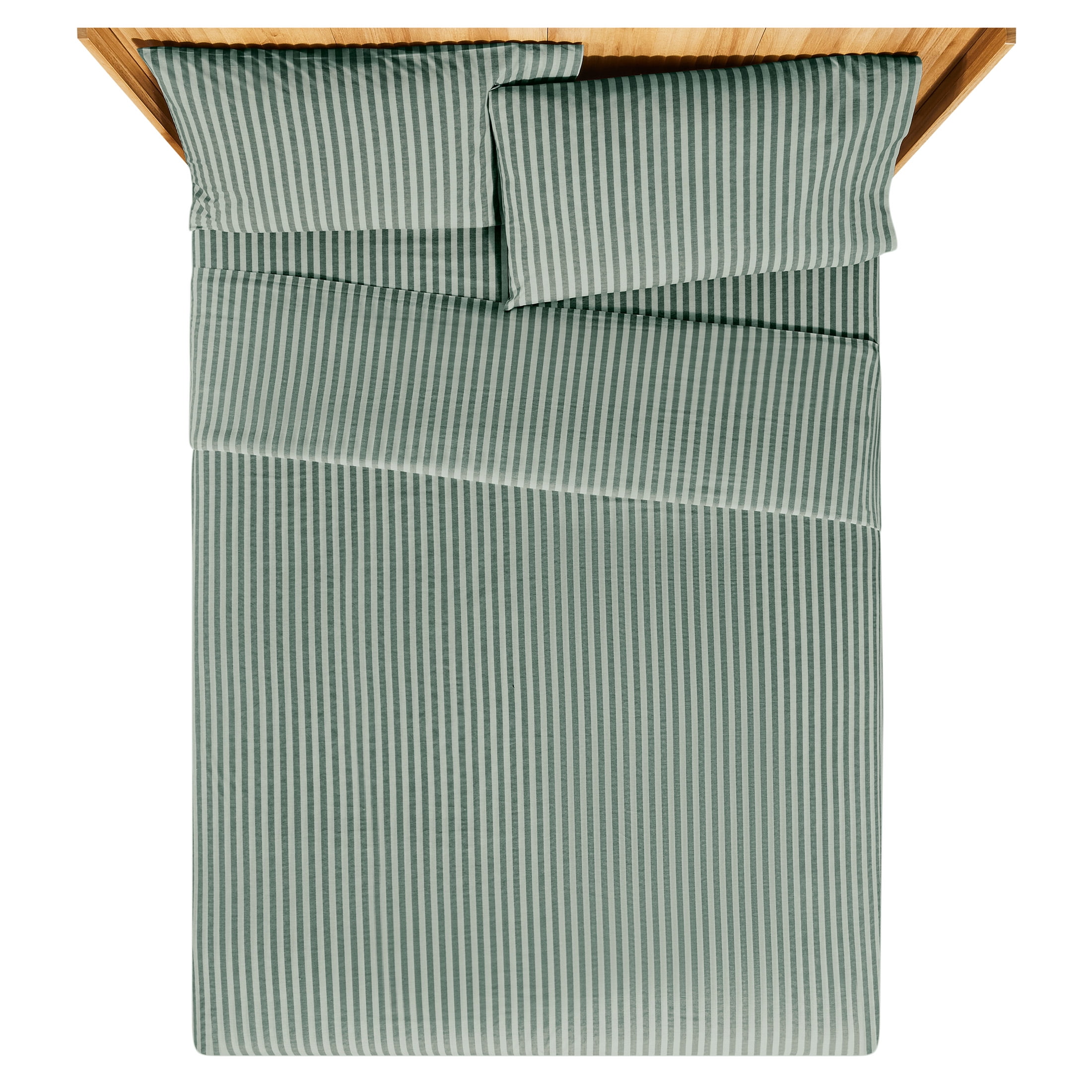 Beautiful Striped 3-Piece 100% Cotton Percale Sage Green Sheet Set, Twin by Drew Barrymore