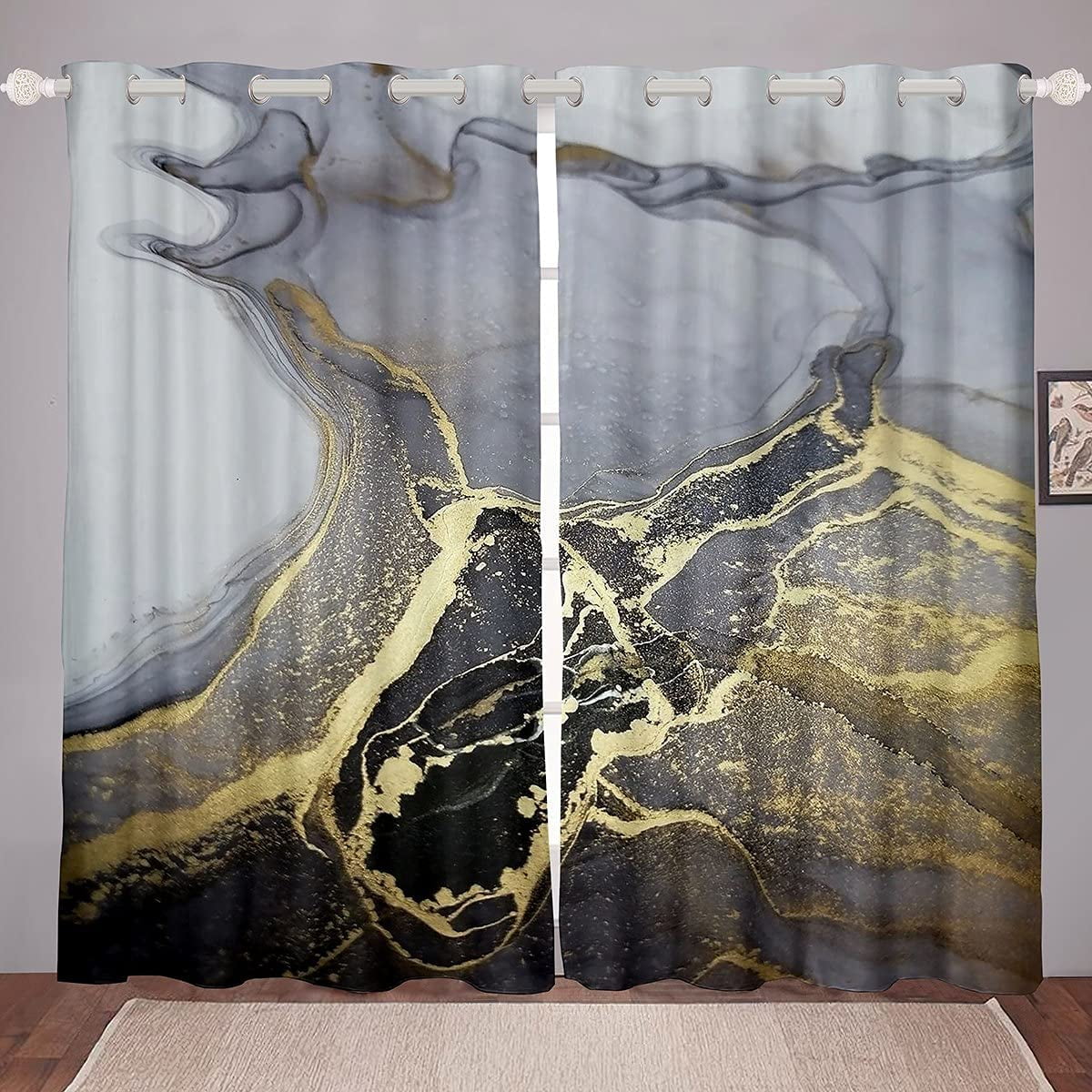 Chic Marble Window Curtains For Bedroom Living Room Gold Grey Marble Curtains For Kids Boys Girls Abstract Art Decor Window Drapes Venetian Style Window Treatments 38 X 54 Inches 2 Panels Walmart Canada