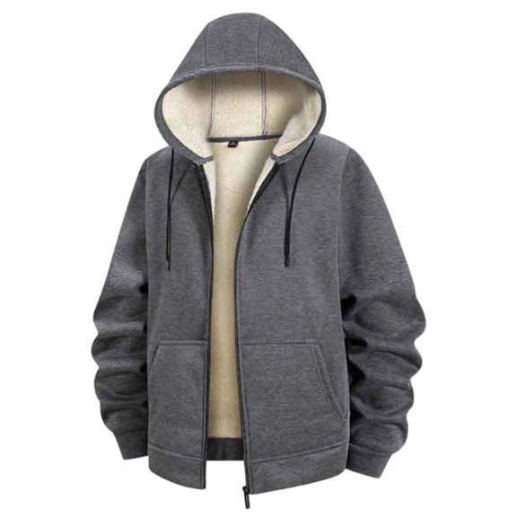 USNSM Mens Sherpa Hoodie Jacket Fleece Lined Full Zip Warm Hooded Sweatshirts Winter Zipper Sweater Thick Hoodie Coat Gray L