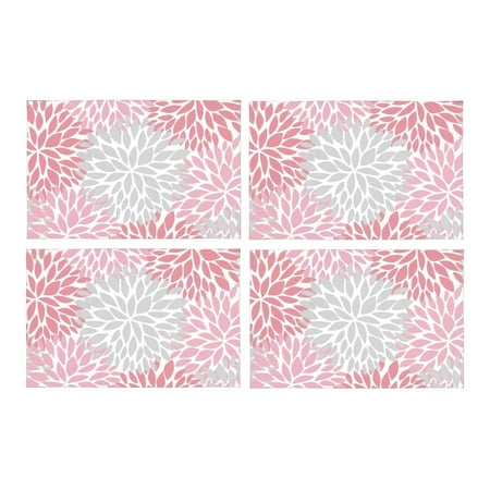 

MKHERT Dahlia Pinnata Flower Gray and Gradient Pink Placemats Table Mats for Dining Room Kitchen Table Decoration 12x18 inch Set of 4