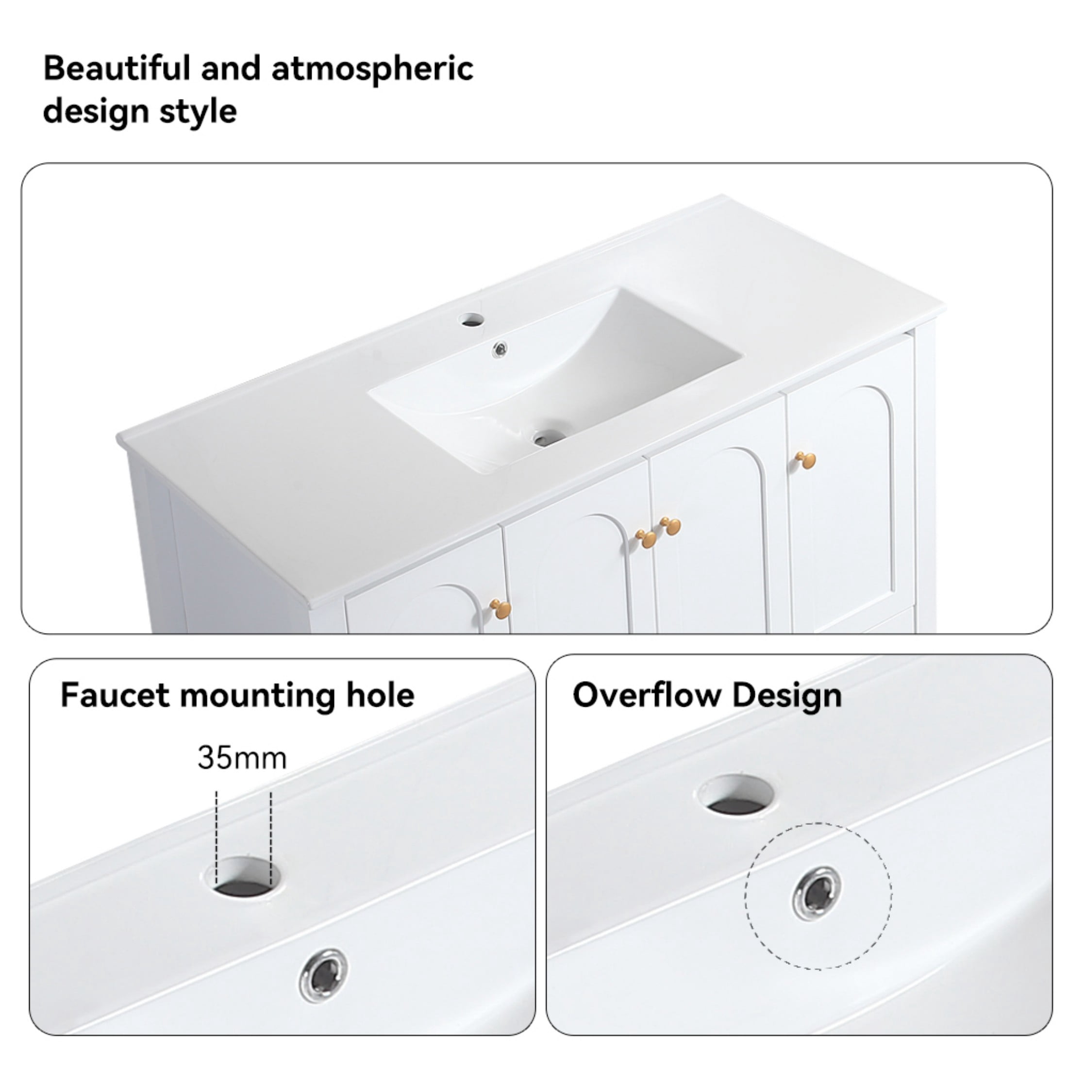 48"Bathroom Vanity, Bathroom Storage Cabinet with 4 Soft close doors and 2 drawers, Freestanding Bathroom Vanities with Sink, White