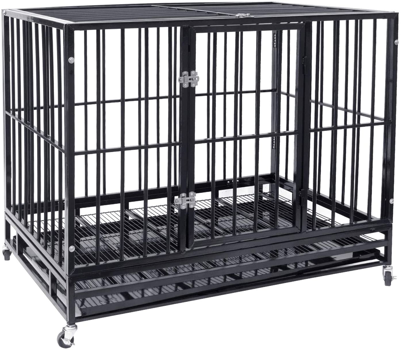 Polar Aurora Heavy Duty Pet Dog Cage Strong Metal Crate Kennel Playpen w/Lockable Wheels&Tray 