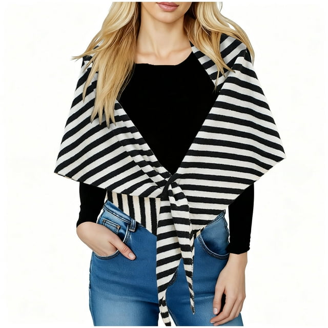 Bufandas Chales para mujer Chales de punto para mujer Cárdigan capa Tops de lana con hombros descubiertos Chales Bufanda Chal de rayas para mujer Sombrero para mujer