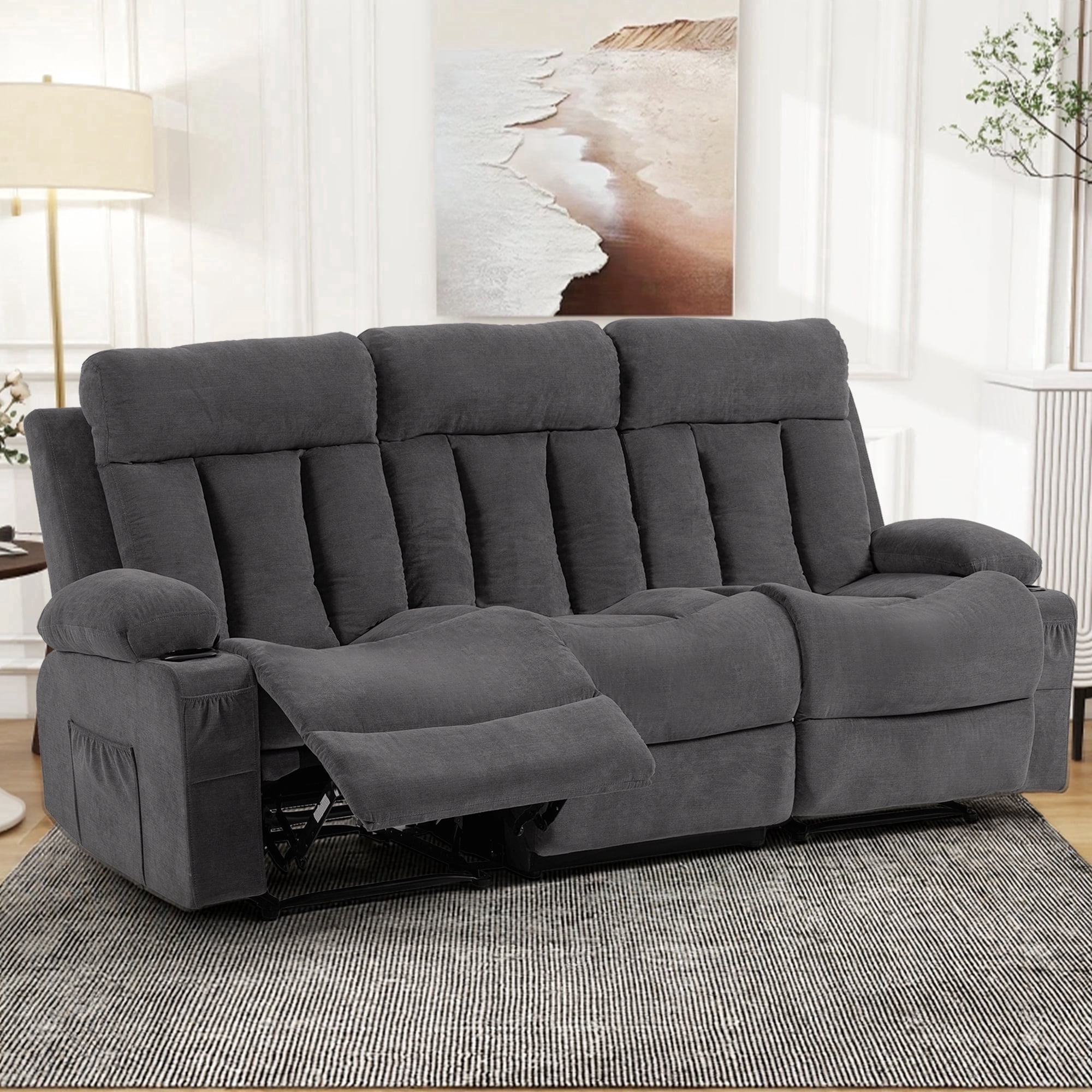 DELMANGO 3-Seater Recliner Sofa Set for Elderly, Manual Triple Reclining Sofa Couch, 3 Seat Recliner Chair for Living Room, Home Theater & Small Spaces, Grey