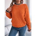 thumbnail image 6 of Sweaters for Women Striped Trim Drop Shoulder Sweater Sweaters Orange Color S, 6 of 8