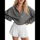 thumbnail image 1 of Sudadera Holgada Informal de Larga con Capucha para Mujer, Color Liso, Estilo Otoño Gris L, 1 of 10