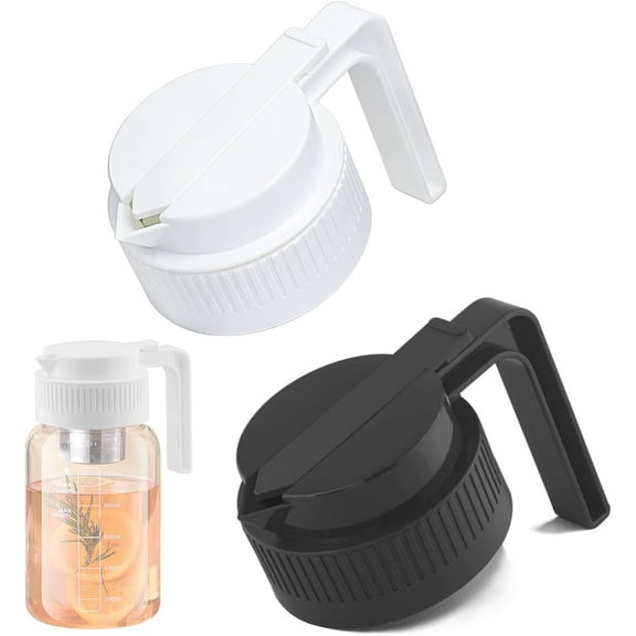 2PCS Wide Mouth Mason Jar Pour Spout Lids with Handle (Black White)