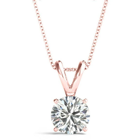 Mauli Jewels 2 Carat Round Moissanite Solitaire Pendant Necklace for Women | EF-VS1 Clarity | 14K Gold Over 925 Sterling Silver with Cable Chain in Rose, White & Yellow Gold
