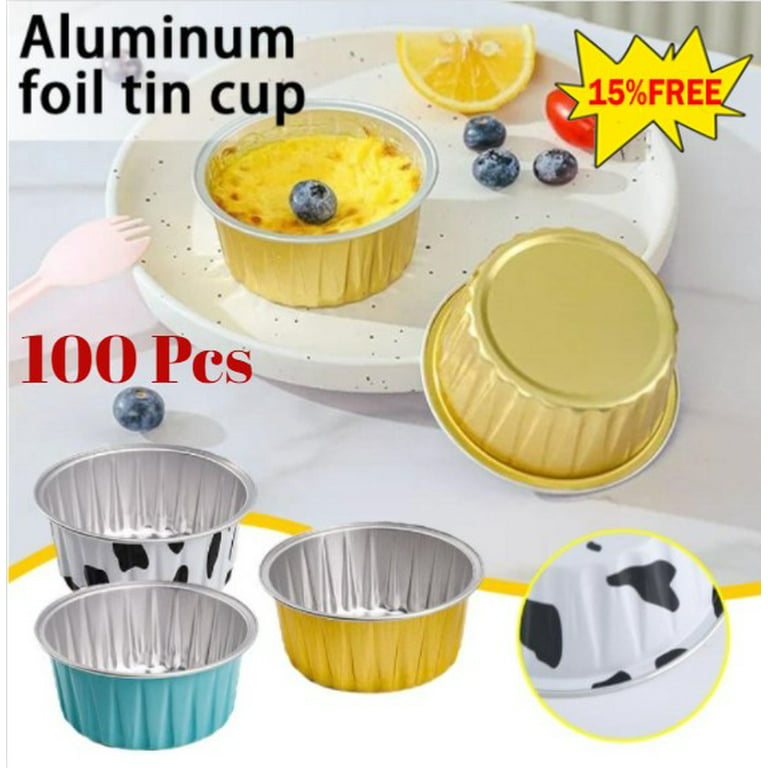 LotFancy 50Pack Aluminum Foil Baking Cups with Lids, 5oz Foil Ramekins with  Lids, Gold 