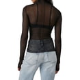 thumbnail image 3 of Women's Turtleneck Top Long Sleeve Slim Fit Shirts Mesh Sheer See Through Casual Blouse, 3 of 5