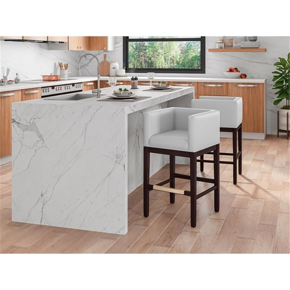 Manhattan Comfort Kingsley 30" Faux Leather Barstool in Ivory (Set of 3)