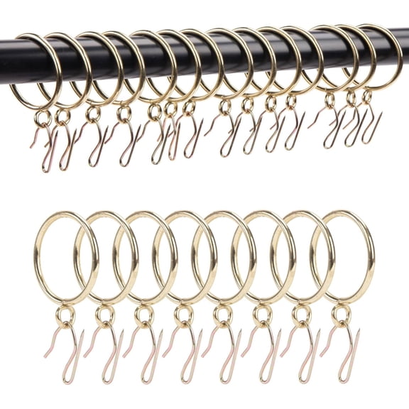 Curtain Rings with Hooks Rustproof Metal Drapery Rings with Eyelets and Pinch Pleat Curtain Hooks for Window Door Shower Curtain 1 Inch Inner Diameter 24 Pack Gold