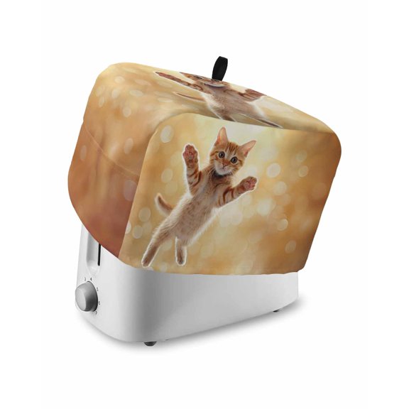 Fsddascl Cute Orange Cat Toaster Cover 2 Slice, Small Kitchen Appliance Covers, Lovely Modern Floating Pet Kitten Toaster Oven Cover with Loop, Bread Machine Cover Polyester Dust Cover Protection