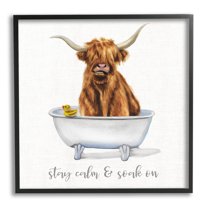 Stupell Industries Highland Cattle Bathtub Stay Calm Soak On Phrase, 17 x 30, Design by Donna Brooks