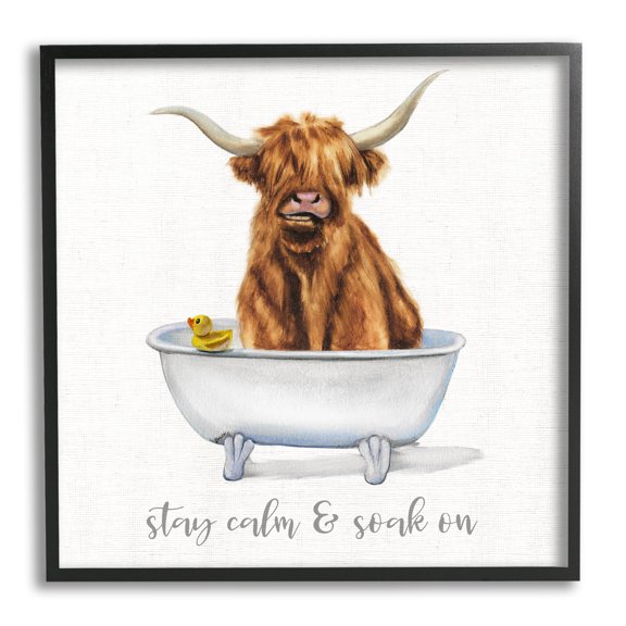 Stupell Industries Highland Cattle Bathtub Stay Calm Soak On Phrase, 17 x 30, Design by Donna Brooks
