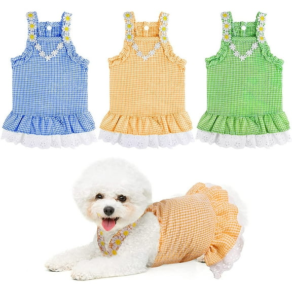 Dog Dresses for Small Dogs Girl Female Cute Plaid Dog Sundresses Puppy Cat Skirt Doggie Birthday Party Princess Dresses Pet Summer Clothes Apparel Costumes