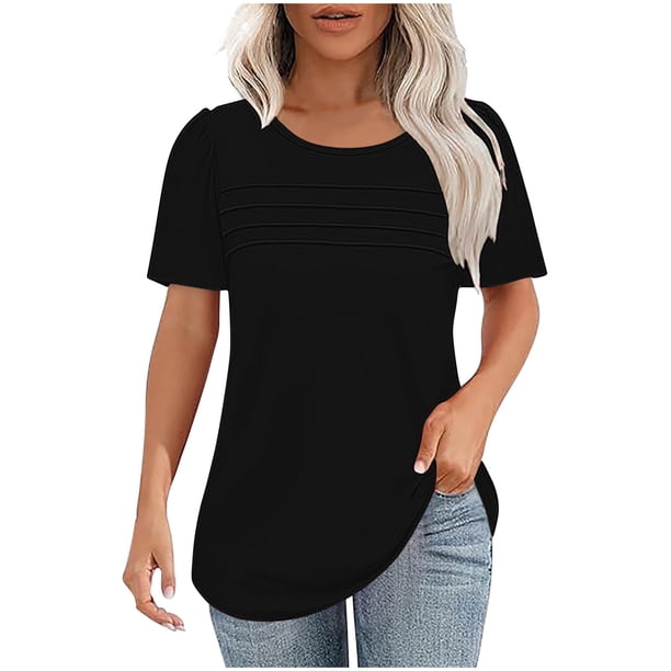 Mujeres Manga Corta Tops Casual Cuello Redondo Sólido, Moda Ligero Poliéster Spandex Tee