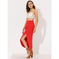 thumbnail image 3 of Unique Bargains Jupe Longue Maxi Élastique à la Taille Fendue pour Femmes, Rouge, G, 3 of 5
