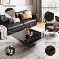 thumbnail image 4 of POVISON Modern Drum Coffee Table, Minimalist Trapezoid Sintered Stone Coffee Table, 31.5", Black, 4 of 9