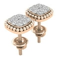 thumbnail image 3 of Dazzlingrock Collection Round White Diamond Beaded Frame Cushion Cluster Screwback Stud Earrings for Women (0.30 ctw, Color I-J, Clarity I1-I2) in 14K Rose Gold, 3 of 6