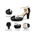 thumbnail image 4 of BLISSFUL STEP Women's Bow Platform T-Strap Block High Heel Pumps Black 6, 4 of 7
