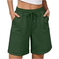 thumbnail image 2 of Jean Shorts Womens High Waisted Women Summer Bermuda Shorts Drawstring High Waist Cuffed Casual Loose Breathable Summer Vacation Short Pants Green M, 2 of 5