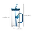 thumbnail image 3 of Gallickan Glass Tumbler, 16oz Square Cup Double Wall Insulated Handle 2 Straws Lid Hot Cold Beverage Set, Blue, 3 of 8