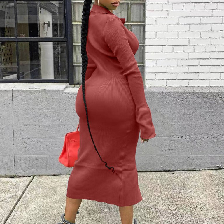 TAIAOJING Women's One Shoulder Bodycon Dress V Neck Fall And Winter Fashion  Button Strips Flared Long Sleeve Dresses - Walmart.com