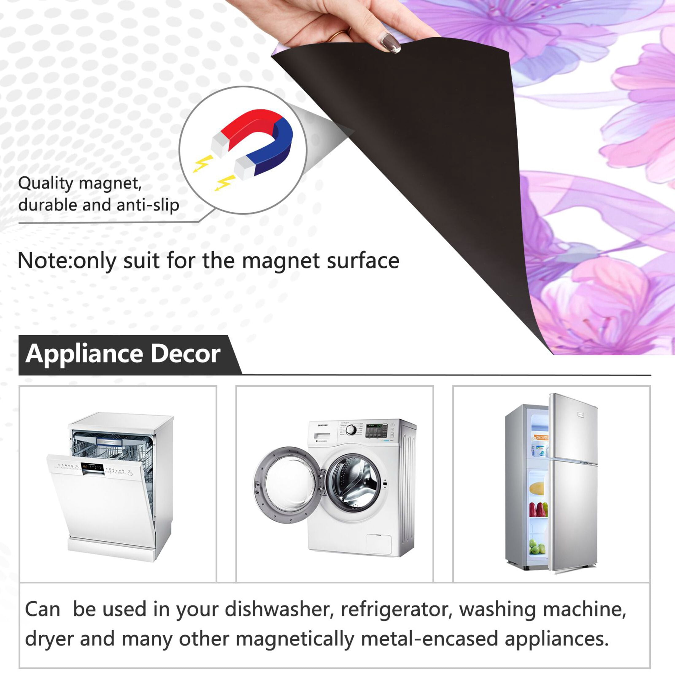 Dishwasher Magnetic Refrigerator Magnet Cover Sticker Home Decorative 23"x26" Light Pink Peach Blossoms