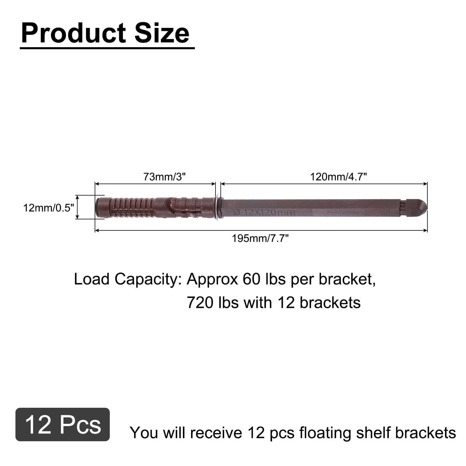 Uxcell Iron Floating Shelf Brackets Metal Hidden Shelf for Beams Wall Art 12 Pcs Brown 0.5" Dia x 4.7" Length