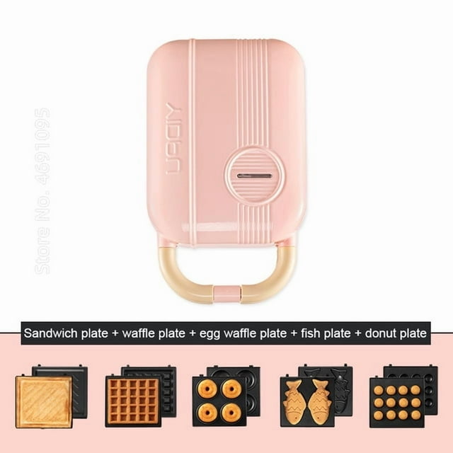 Electric Waffle Maker 650W 220V With Interchangeable Plates For Toast Takoyaki Crepes Donuts Non-Stick Coating Double Side Heating White