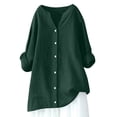 thumbnail image 1 of Blusa holgada con botones para mujer: camisa de manga larga y color liso, top informal con cuello en V para el trabajo o el fin de semana, tallas S-5XL., 1 of 4