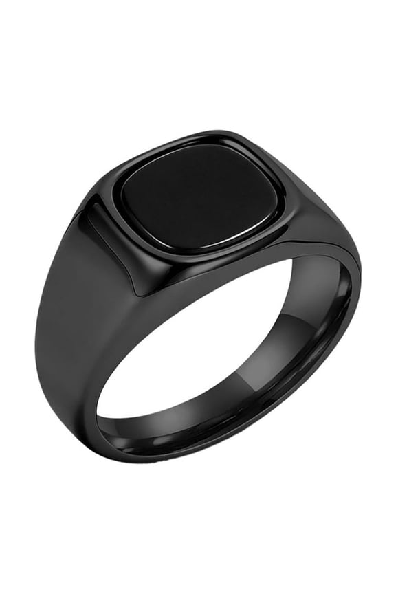 Men's Square Black Onyx Signet Ring Classic Minimalist Polish Plain Gemstone Band Ring Black Size 10
