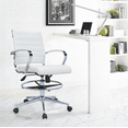 thumbnail image 5 of 2xhome Set of 2 White Office Drafting Chair Ribbed Padded Open Mid Back With Wheels And Chrome Arms, 5 of 7