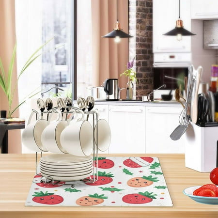 

Kitchen Leather Drying Mat 17.7*11.8*0.12 Inch Kitchen Drying Mat Coffee Machine Mat Dish Drying Mats Fast Water Absorption Beautiful Fashion Christmas Strawberry