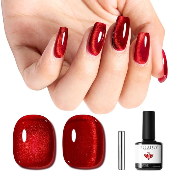 modelones Cat Eye Gel Nail Polish,15 ML Glitter Red Nail Polish Magnetic Burgundy Red Sparkle Bloody Glass Polish Reflective Translucent UV Ge Art DIY Salon Mother's Day Gift for Girl Women